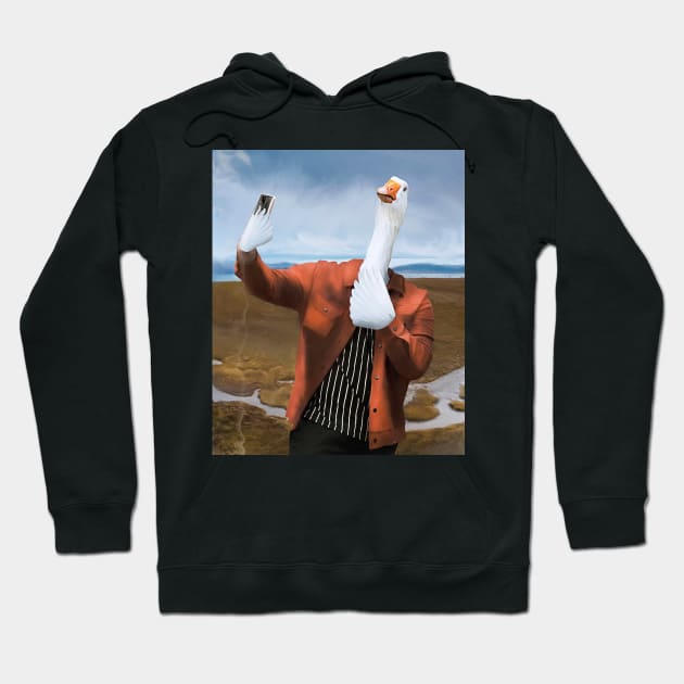 Human Duck Taking A Selfie Oil Painting Hoodie by Mrkedi